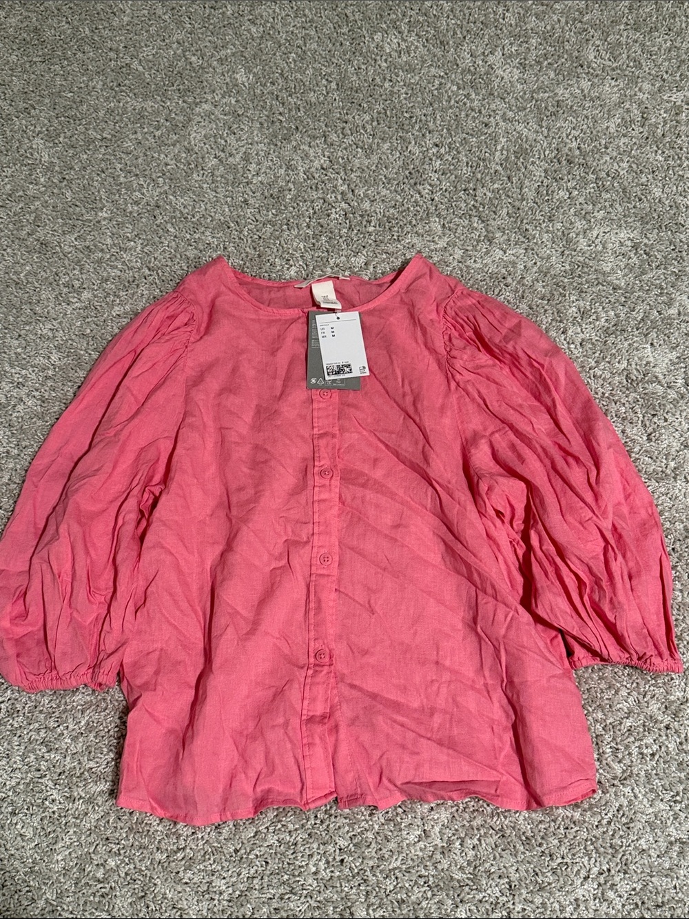 H&M Pink Linen-Blend Button Shirt